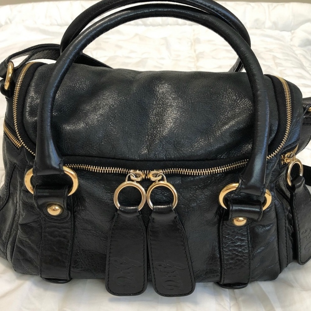 D&G Black Leather Shoulder Bag with Gold Hardware